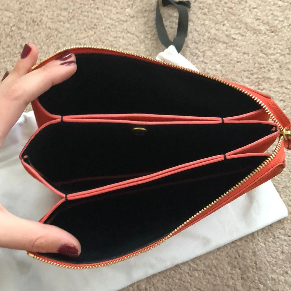 CÉLINE Suede 3-Fold Orange Pouch/ Clutch / Wallet - Picture 3 of 8